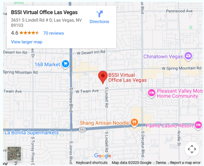 Map to BSSI Virtual Office Las Vegas